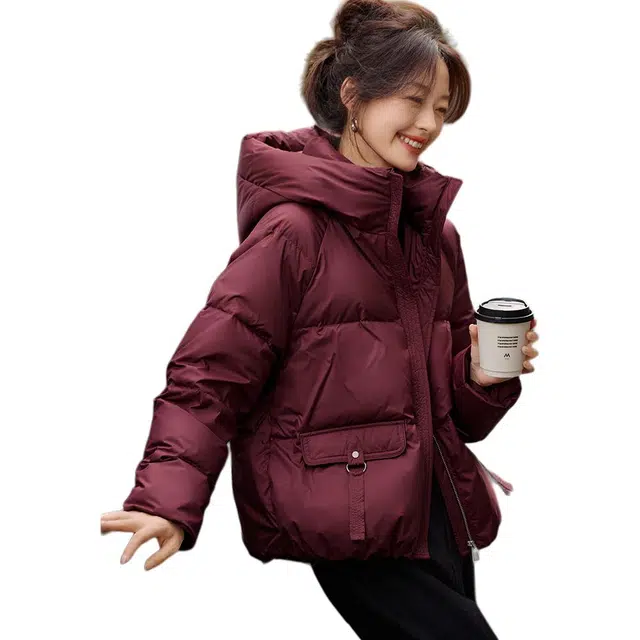 沫晗依美 休闲舒适长袖羽绒服 女款 酒红色