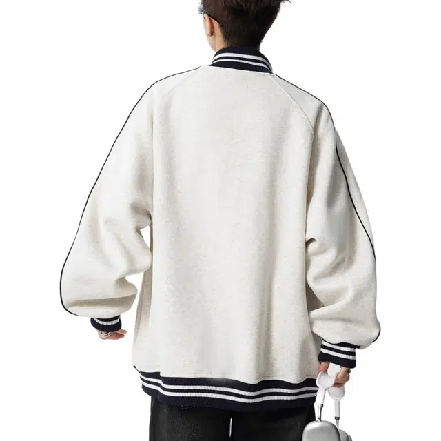 沐诚阳译  美式高级条纹高街潮牌刺绣复古学院风春秋外套棒球服 男款