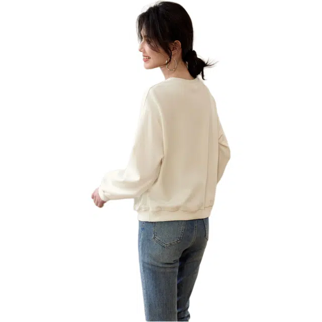 水中花 提花拼接肌理圆领宽松慵懒风长袖卫衣 女款
