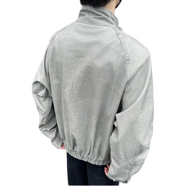 煦加 美式复古垫肩原创小众简约立领大口袋工装外套高级感宽松百搭休闲时尚拼接夹克 男女同款