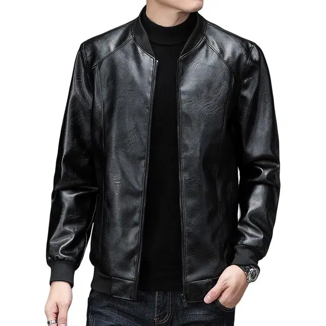 卡丹狄诺 男士皮夹克秋冬季经典棒球领时尚有型机车外套男休闲薄款中年单皮衣 男款