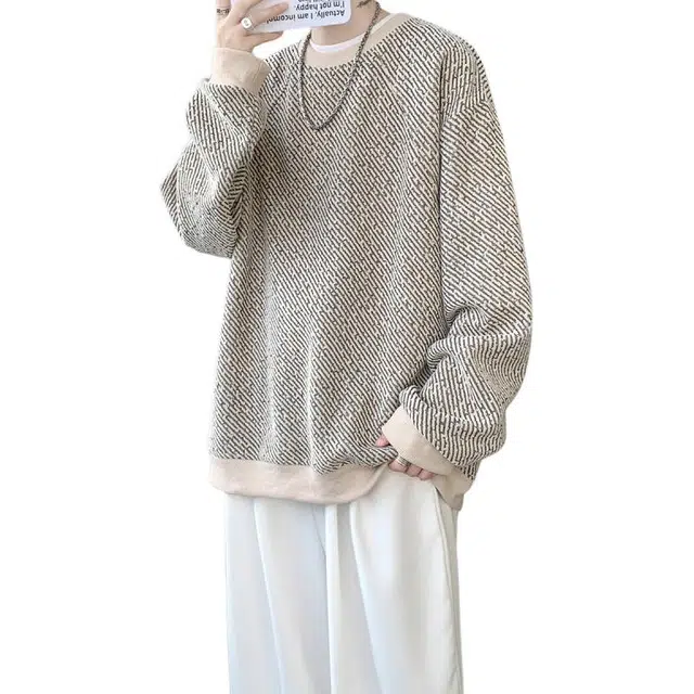 拓菲 纹理感提花圆领男春秋无帽潮流美式宽松长袖潮牌套头情侣卫衣 男女同款