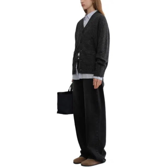 Dunst UNISEX BOYFRIEND KNIT CARDIGAN CHARCOAL GREY V