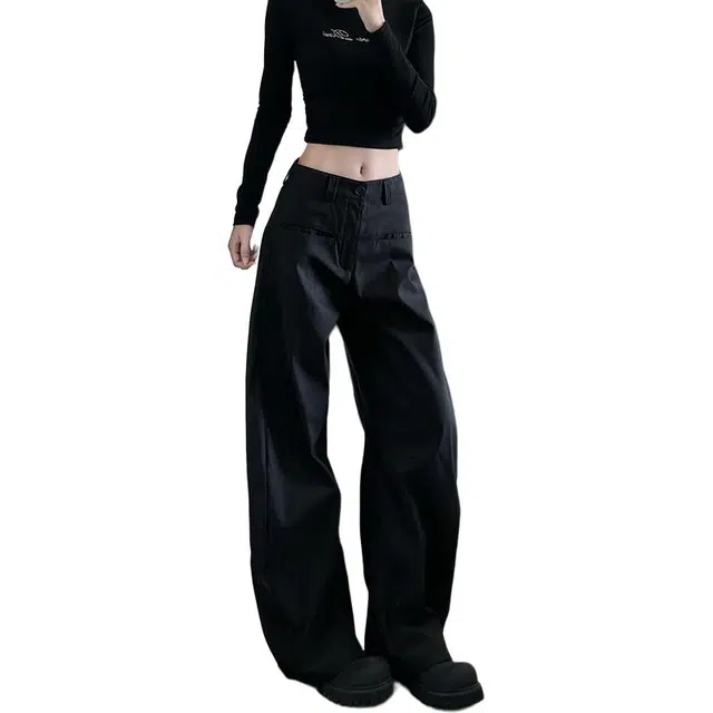 么宁  复古老钱西装秋冬百搭宽松阔腿休闲裤 女款