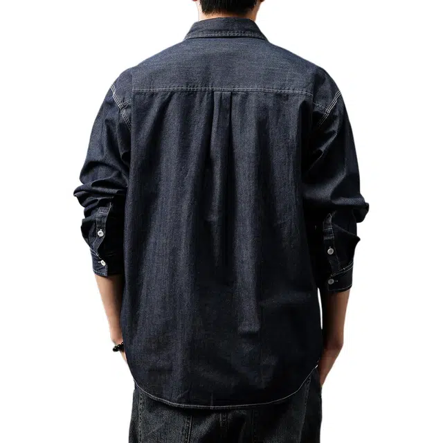 贵色 休闲工装纯色水洗丹宁硬汉外套微磨毛肌理感美式复古薄款长袖衬衫 男女同款