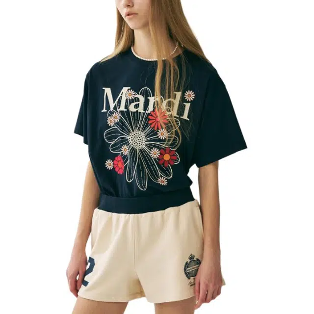 MARDI MERCREDI SS25 TSHIRT FLOWERMARDI BLOSSOM_NAVY IVORY T