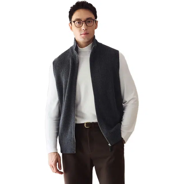 丹宁哲学 轻量保暖纯羊毛元宝针 立领背心 男款