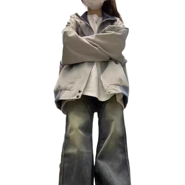 轻迎  美式韩系复古条纹休闲宽松学生夹克外套潮棒球服 男女同款