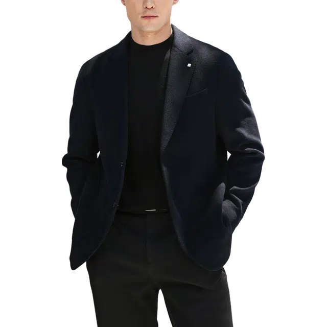 丹宁哲学 羊绒羊毛混纺秋冬纯色长袖平驳领标准便服单西西装 男款