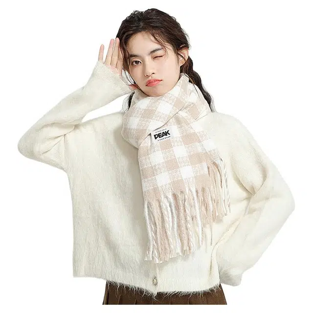匹克 千鸟格  高级感氛围感穿搭小香风保暖防风防寒加厚套装 绒线围巾 女款