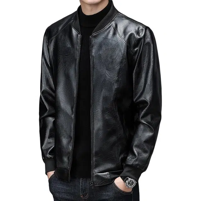 卡丹狄诺 男士皮夹克秋冬季经典棒球领时尚有型机车外套男休闲薄款中年单皮衣 男款