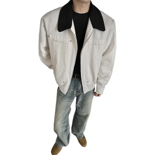 佐菲利 美式复古拼色老钱风灯芯绒翻领外套休闲宽松棒球服上衣夹克 男女同款