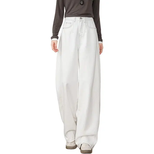 惟熙 拼接侧缝高腰拖地长裤牛仔裤 女款