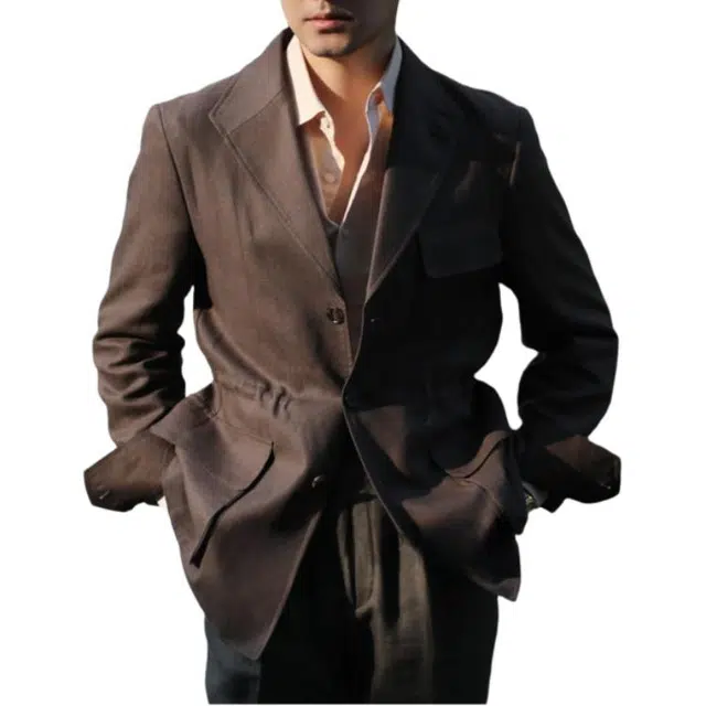 大格子与黑猫 意式优雅亚麻猎装雅痞绅士老钱风度假休闲修身中长款游猎外套 夹克 男款