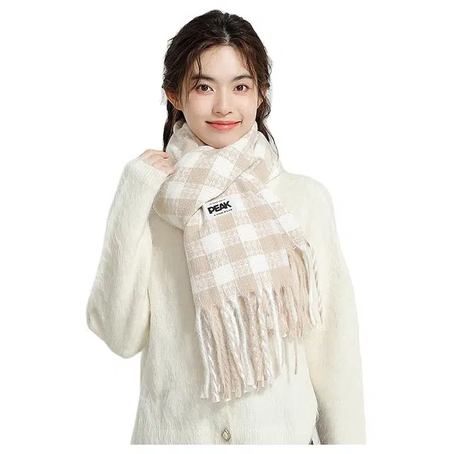 匹克 千鸟格  高级感氛围感穿搭小香风保暖防风防寒加厚套装 绒线围巾 女款