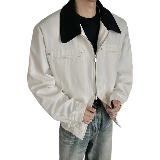 佐菲利 美式复古拼色老钱风灯芯绒翻领外套休闲宽松棒球服上衣夹克 男女同款