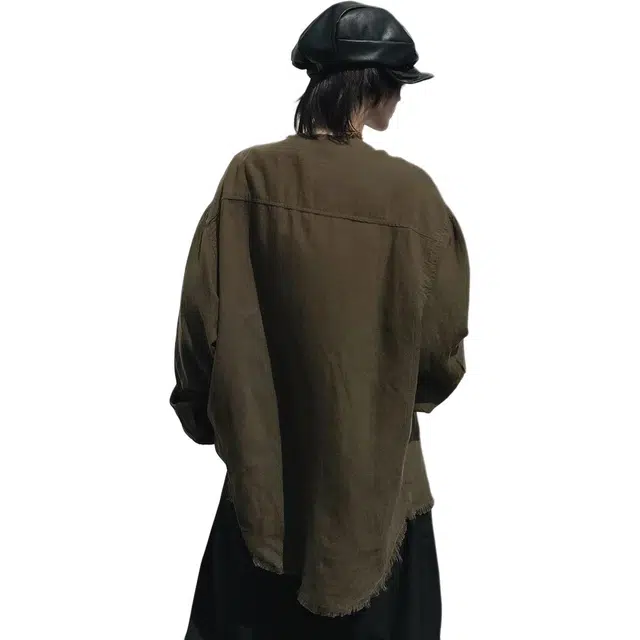 袋鼠 复古亚麻衬衣百搭毛边设计日系美式韩版潮牌解构极简宽松创意设计感街头通勤休闲百搭时尚清爽透气长袖衬衫 男女同款