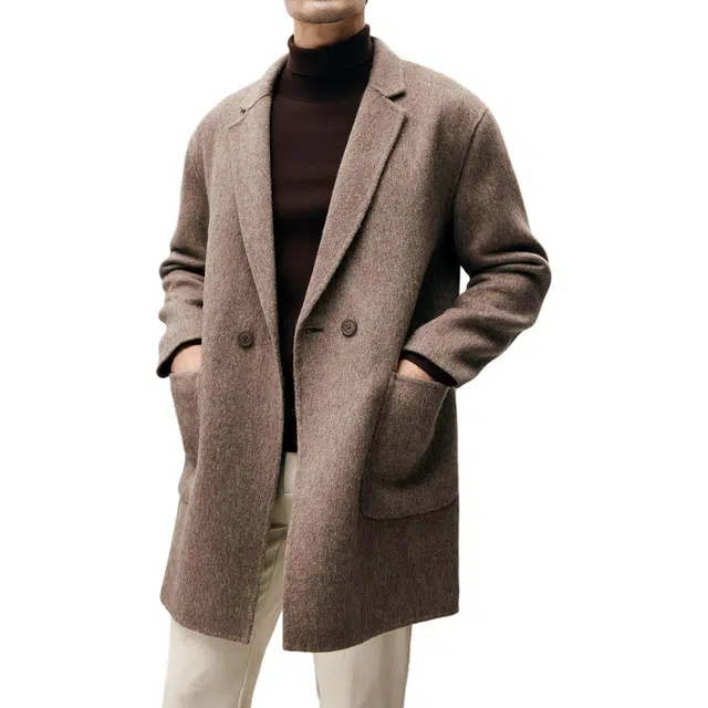 丹宁哲学 高端牦牛绒羊毛纯色西装领大衣 男款