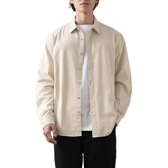 杜克恩 美式重磅纯棉翻领基础款高级感百搭通勤宽松休闲长袖衬衫 男女同款