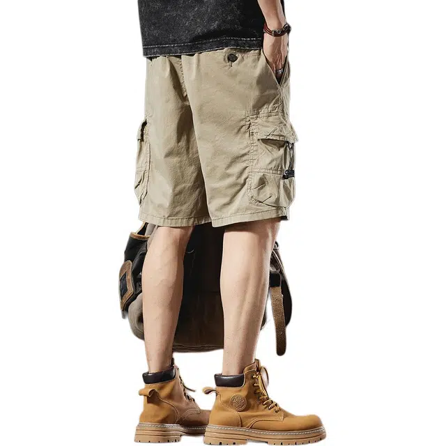 顶峰保罗 无性别主义工装美式高街复古外穿中裤潮牌运动宽松直筒五分裤潮流高级感休闲短裤 男女同款
