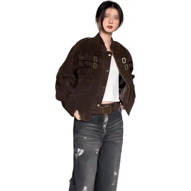 单爵 美式拼接绑带设计麂皮外套男款秋季高级感短款哈夹克 男女同款