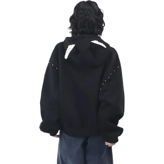 普鲁士多特蒙德 铆钉装饰杜宾犬耳朵设计重磅针织长袖外套美式高街风拼接解构双开门拉链小众队徽印花休闲百搭连帽开衫卫衣 男女同款