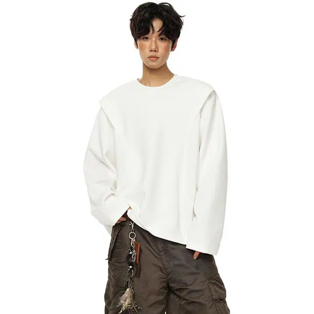 佐菲利 美式复古圆领解构长袖重磅拼接潮牌宽松休闲情侣上衣卫衣 男女同款