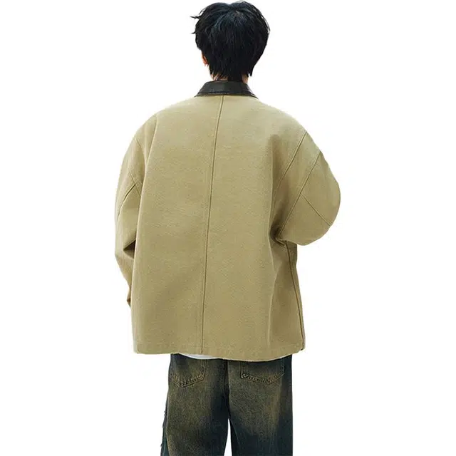 佐菲利 美式复古皮领工装牛仔外套宽松休闲中性风翻领上衣夹克 男女同款