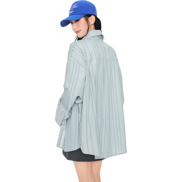 玫丝朵 条纹舒适时尚潮流高级感内搭长袖衬衫 女款 蓝色