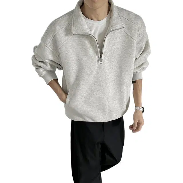 单爵 美式复古半拉链立领上衣男款秋季内搭打底衫卫衣 男女同款