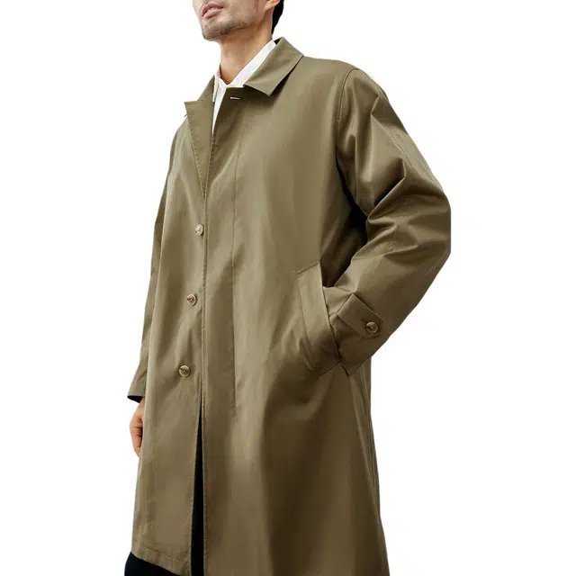 丹宁哲学 抗皱科技记忆面料格纹里衬纯色翻领宽松型风衣 男款