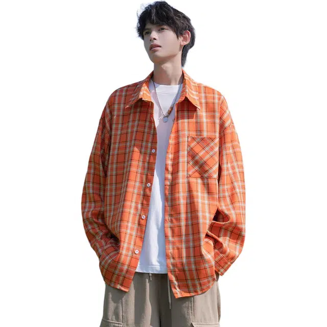 袋鼠 秋季韩系基础款高级感慵懒风松弛感宽松时尚复古格子大码长袖衬衫 男女同款