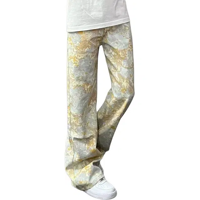 单爵 美式扎染微喇裤男款高级感痞牛仔裤 男女同款