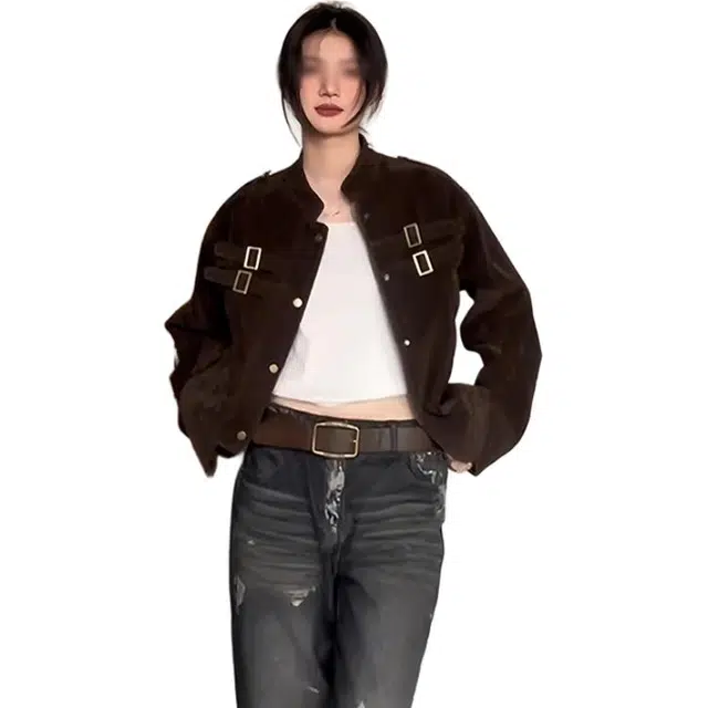 单爵 美式拼接绑带设计麂皮外套男款秋季高级感短款哈夹克 男女同款