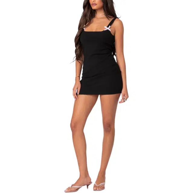 edikted Bryna Ribbed Bow Mini Dress
