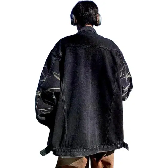 地界二 渐变色秋季美式工装复古潮牌高级感情侣百搭牛仔外套 男款