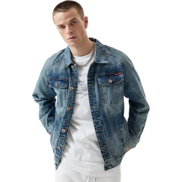 逆腾 美式复古工装宽松翻领牛仔外套 男女同款