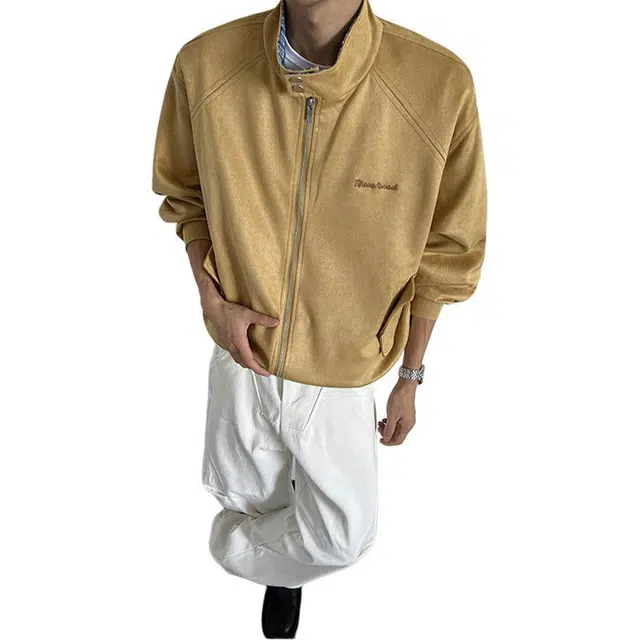 佐菲利 美式格子拼接麂皮绒空气层休闲外套复古慵懒风上衣夹克 男女同款