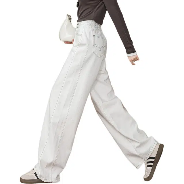 惟熙 拼接侧缝高腰拖地长裤牛仔裤 女款