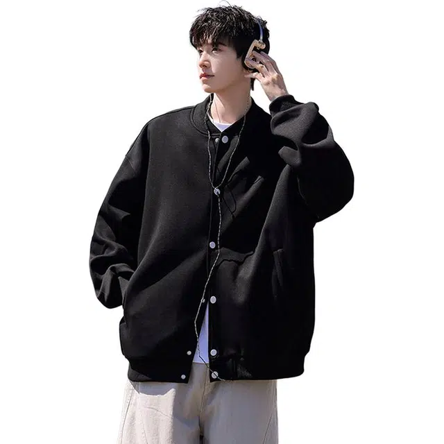 佐菲利 美式棒球领运动高街潮牌纽扣百搭基础款休闲外套卫衣 男女同款