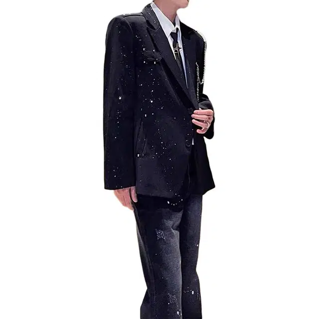 拓菲 男模穿搭满天星珍珠挂链设计感正肩西服外套潮高级感痞帅气质西装 男女同款