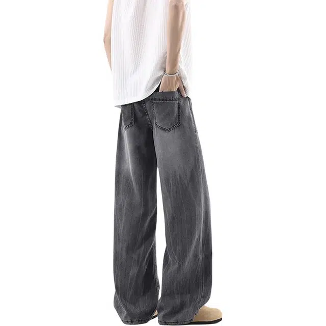 单爵 美式潮牌直筒宽松水洗垂感休闲薄款牛仔裤 男女同款