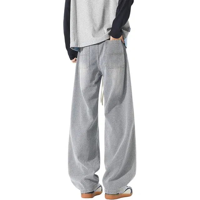 单爵 美式高街潮牌直筒百搭宽松牛仔裤 男女同款