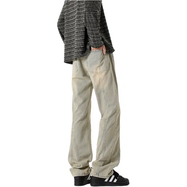 单爵 直筒显瘦微喇裤男美式高街牛仔裤 男女同款