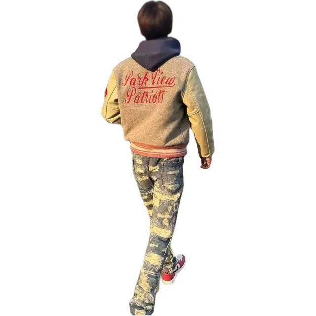 一碗士多  复古巴恩风毛巾绣美式高街小众百搭单排扣设计感宽松舒适痞帅个性通勤日常户外运动立领棒球服 男女同款