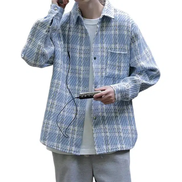 拓菲 小香风外套男春秋季高级感美式潮流高街男装黑白格子衬衫衣服夹克 男女同款