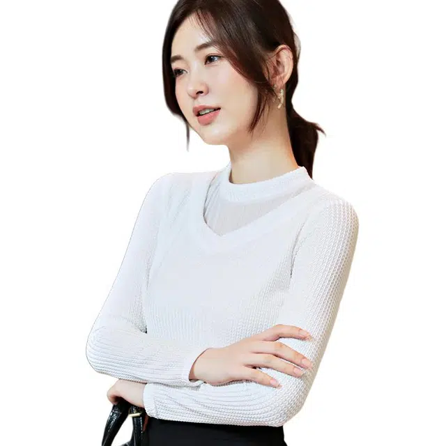 欧迪芬 蕾丝打底衫内搭春秋时尚洋气小衫针织网纱长袖衬衫 女款