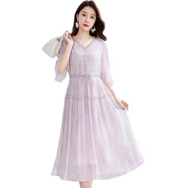 水墨佳人 舒适通勤简约短袖连衣裙 女款