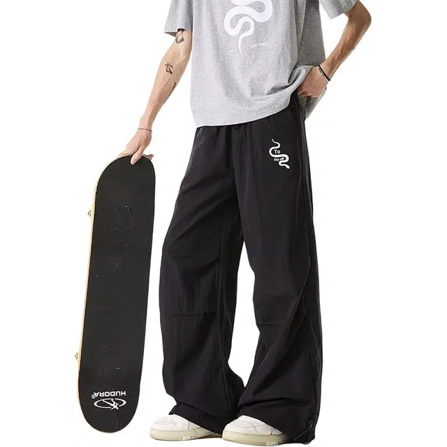 单爵 褶皱美式复古时尚潮流百搭简约设计感休闲裤 男女同款