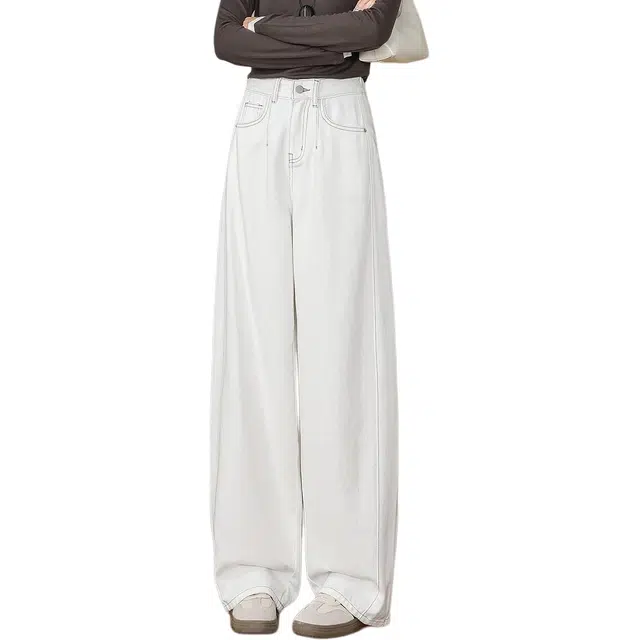 惟熙 拼接侧缝高腰拖地长裤牛仔裤 女款